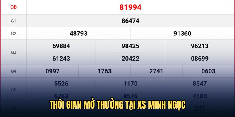 Thời gian mở thưởng tại XS Minh Ngọc